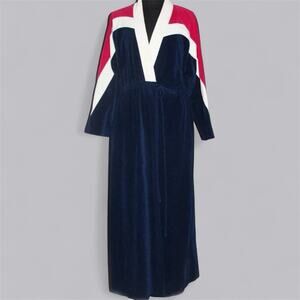 Vtg 70s Correletions Color Block Velour Robe Maxi Pockets Long Sleeve Size S